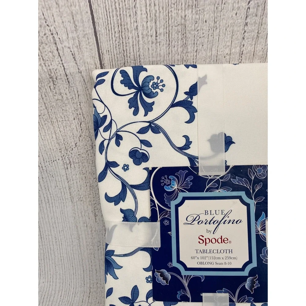 Spode Blue Portofino Tablecloth 60x102 Oblong Blue White Floral French Country